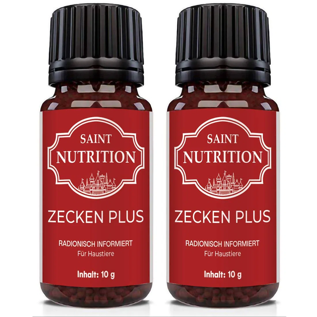Saint Nutrition® Zecken Plus Globuli für Hunde & Katzen - Zeckenschutz Katze - natürliche Formel für Tiere - Einfache Dosierung, 10g (2 Stück)