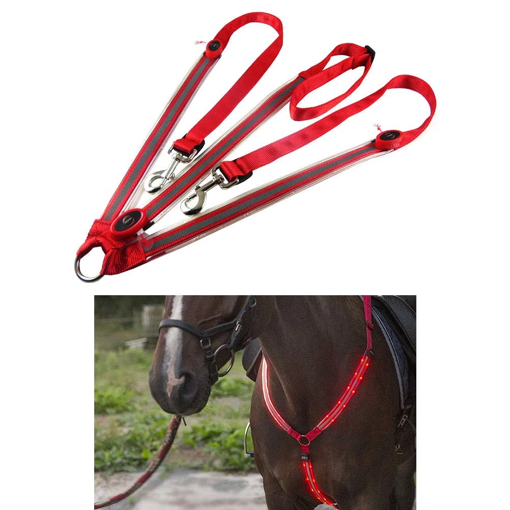 LED-Pferde-Brustgeschirrhalsband mit Hoher Sichtbarkeit für Reiten, Verstellbare Sicherheitsausrüstung, Zusätzliche Sichtbarkeit und Sicherheit für Nachtreiten (Rot)