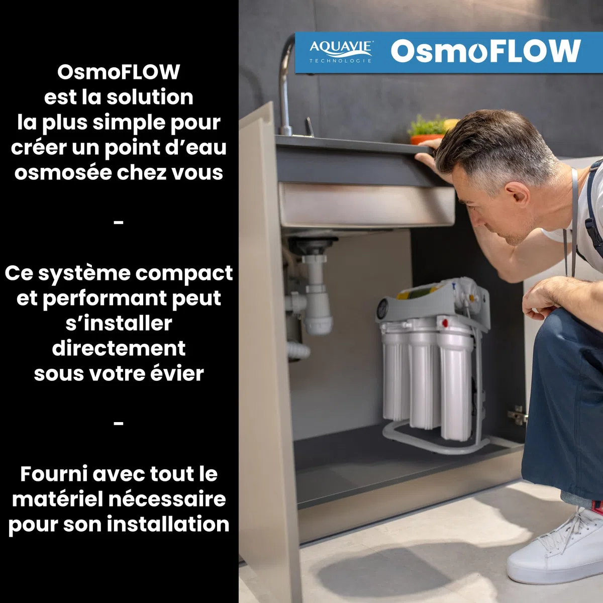 OsmoFLOW auf Standfuß – Wasserreinigungssystem unter der Spüle durch Umkehrosmose mit Tank – bis zu 370 l/Tag