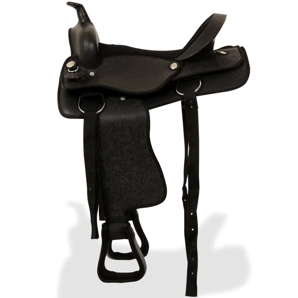 Western-Sattel Echtleder 16 Zoll Schwarz mit Halfter Brustblatt, Leder Reitsattel für Pferd und Reiter, strapazierfähig komfortabel ideal für Freizeit Wanderreiten Turnier