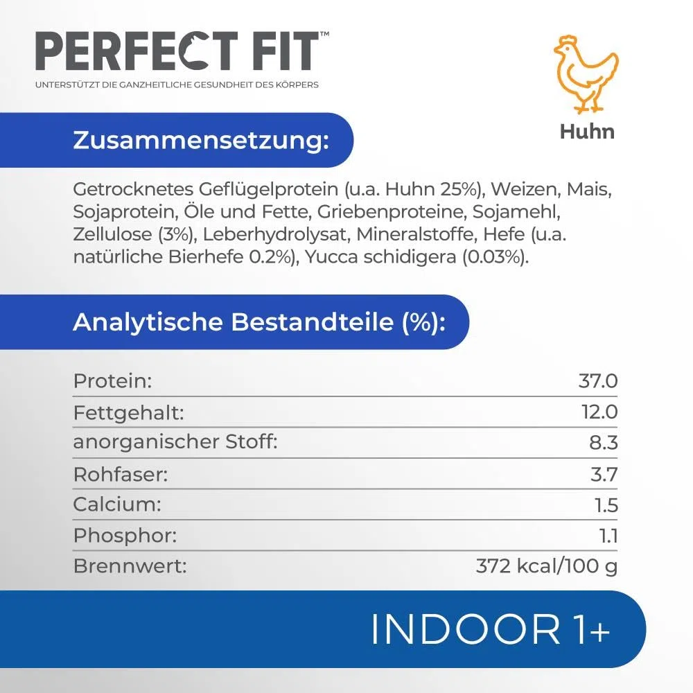 PERFECT FIT Indoor Adult Trockenfutter für erwachsene Katzen ab 1 Jahr - Huhn, 750g (6 Beutel)