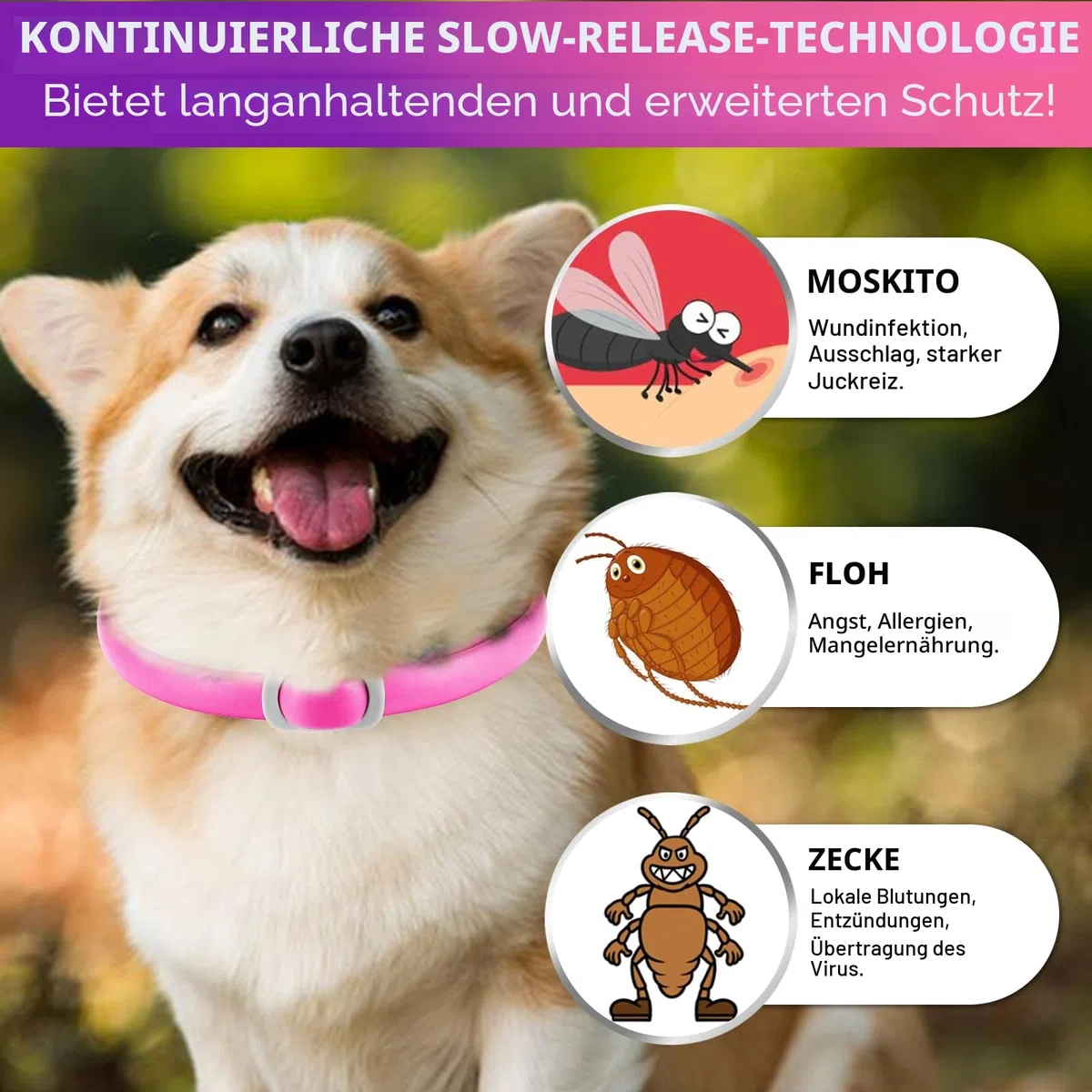 Zeckenhalsband für Hunde 4 Stück, Zecken-Flohschutz Halsband für Hunde, Verstellbar Flohhalsband für Hunde 60 cm, 24 Monate wirksamer Schutz gegen Zecken Und Flöhen | Wasserfest