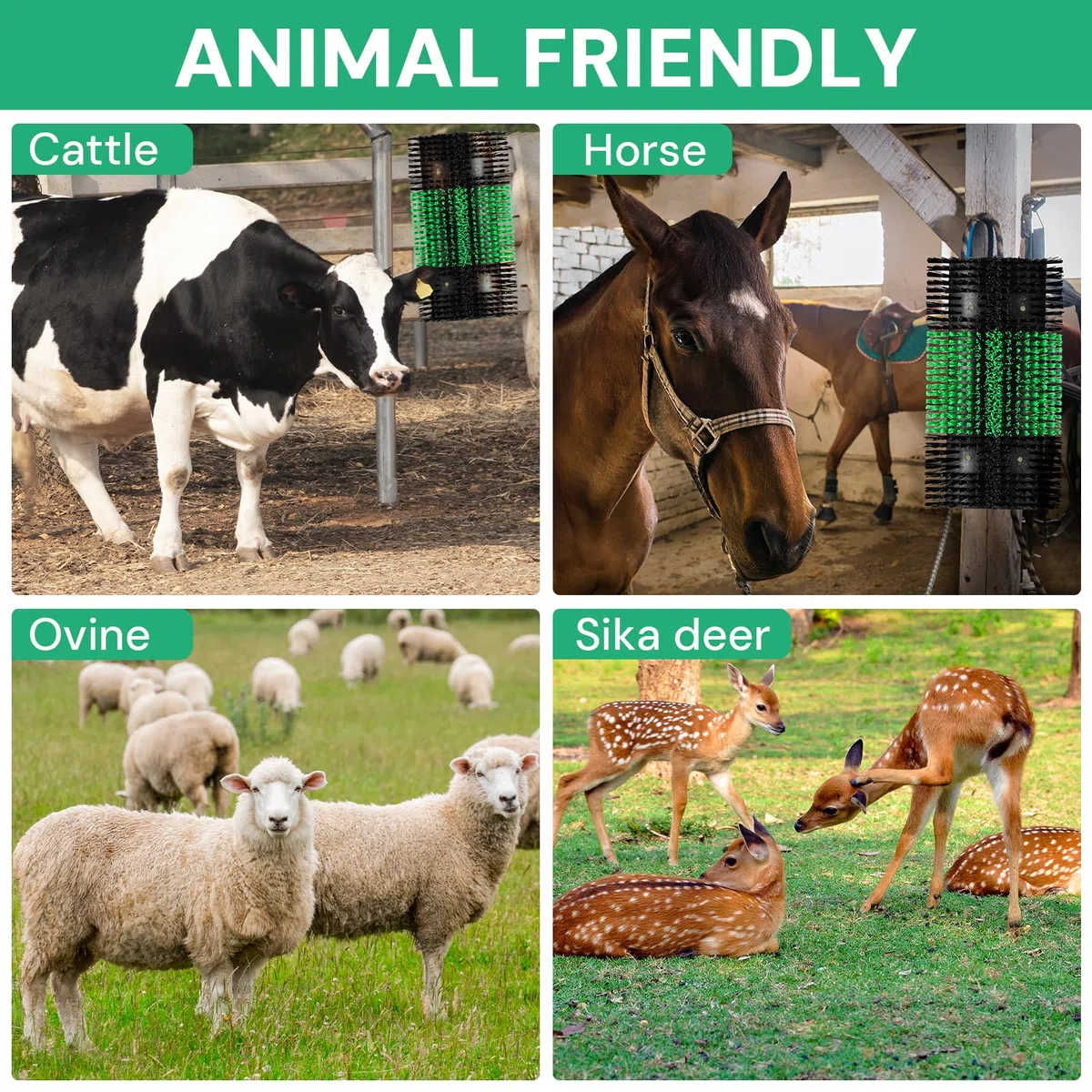 4 x verbesserte XL-Kratzbürste für Nutztiere mit 32 Schrauben – große Fellpflegebürste für Rinder und Pferde, Juckreiz für Pferde, Schafe, Ziegen, Rinder, Kuh und Schwein, Tierrückenkratzen