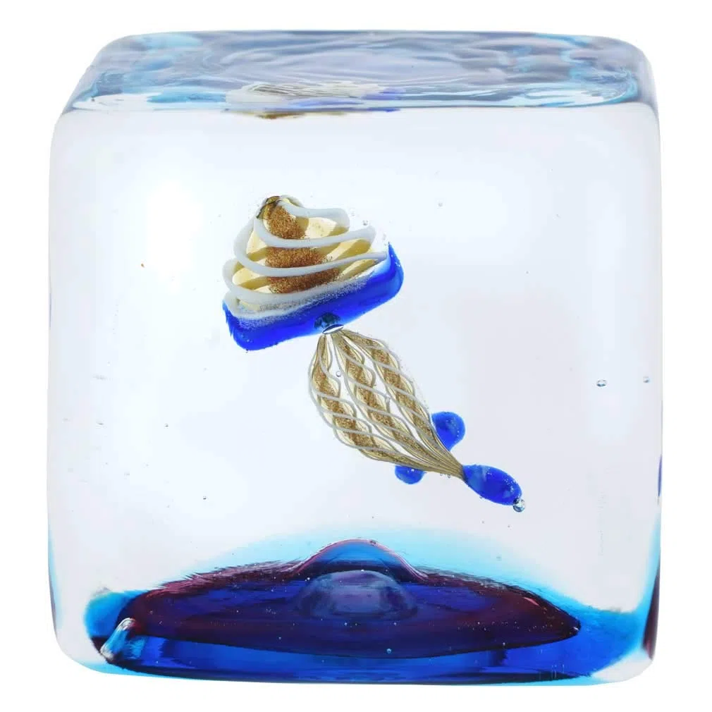 Murano Glas Aquarium Würfel mit Quallen - 1-1/4 Zoll