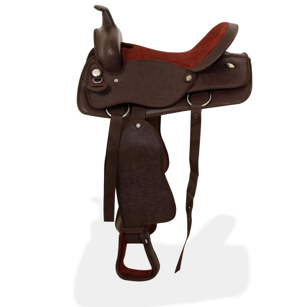 Western-Sattel 16 Zoll Braun aus Echtleder mit Halfter und Brustblatt, gepolstert und ergonomisch für Reitsport, Wanderreiten und vielseitige Nutzung
