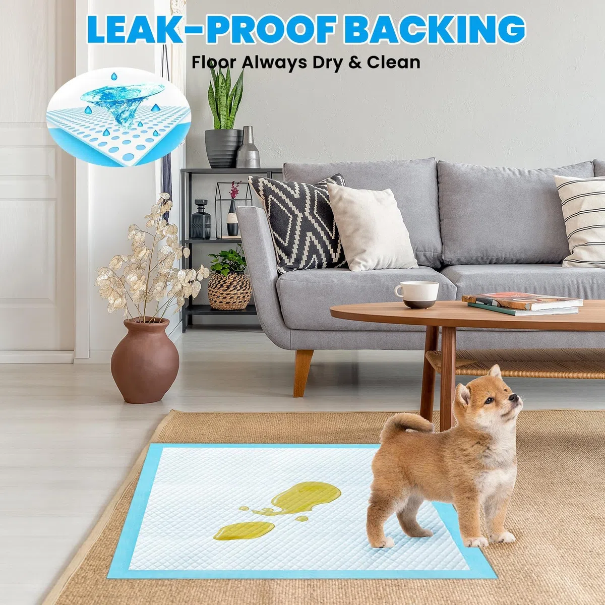 Hunde Trainingspads 60x60cm – 100 Stück Einweg Unterlagen, 6-lagige PIPI Matten für Welpen & Hunde, Ultra Saugfähig, Auslaufsicher & Geruchsneutral, Blau, Baby Einweg Wickelunterlagen