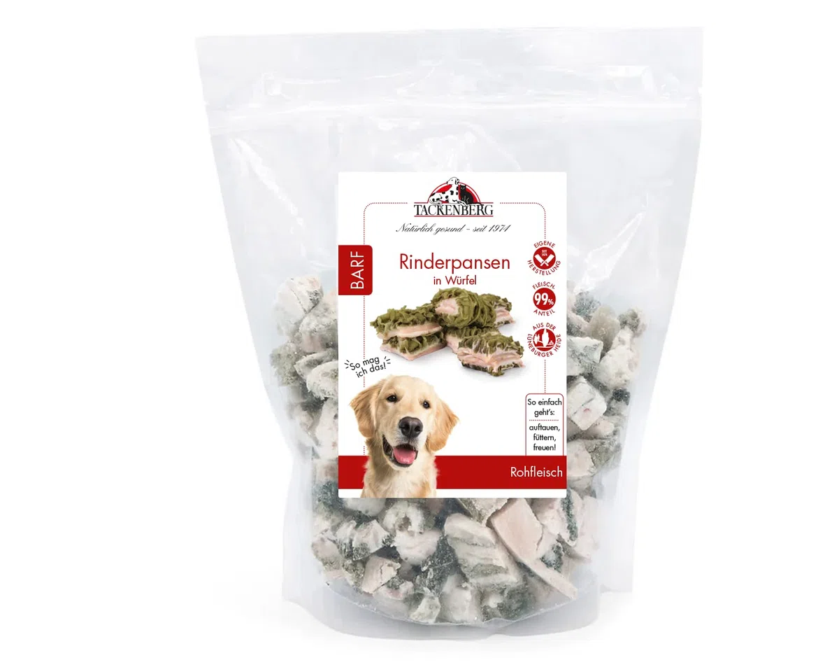 TACKENBERG 10 x 1000 g (10 kg) Barf Rinderpansen, gewürfelt – Frostfleisch für Hunde