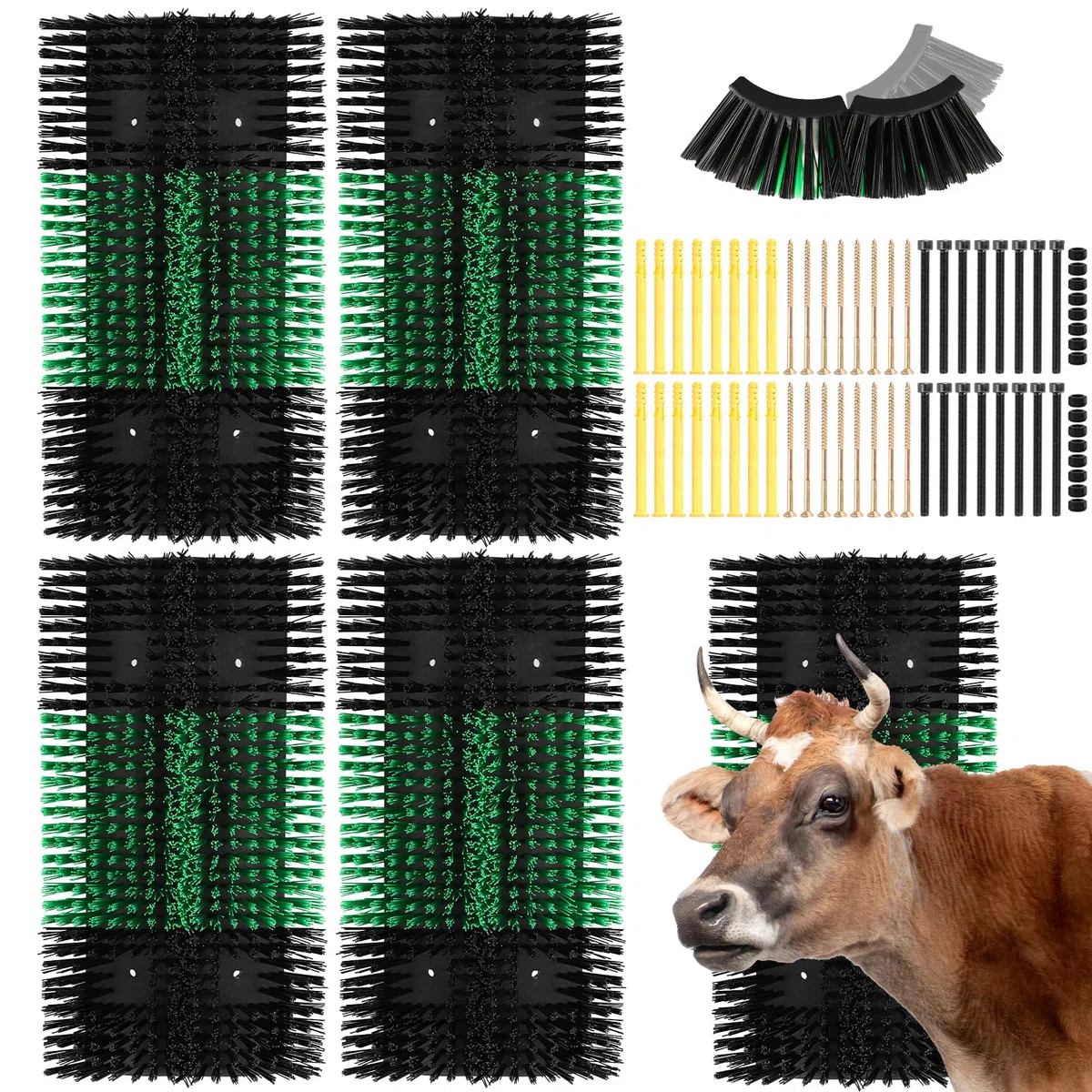4 x verbesserte XL-Kratzbürste für Nutztiere mit 32 Schrauben – große Fellpflegebürste für Rinder und Pferde, Juckreiz für Pferde, Schafe, Ziegen, Rinder, Kuh und Schwein, Tierrückenkratzen