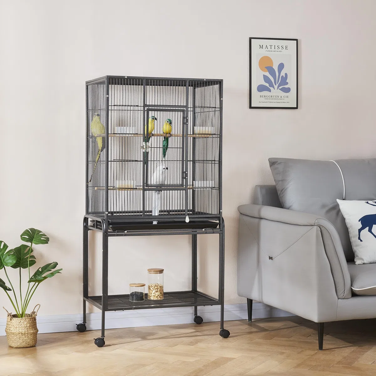 Panana Großer Wellensittichkäfig aus Metall, Vogelkäfig mit Ständer, rollender Papageienkäfig für Nymphensittiche, Graupapageien, Sittiche, Finken, Kanarienvogel, Flugkäfig für kleine Haustiertiere