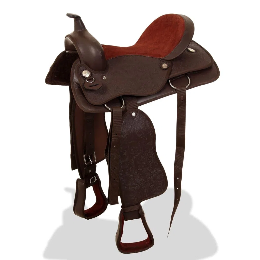 Western-Sattel 16 Zoll Braun aus Echtleder mit Halfter und Brustblatt, gepolstert und ergonomisch für Reitsport, Wanderreiten und vielseitige Nutzung