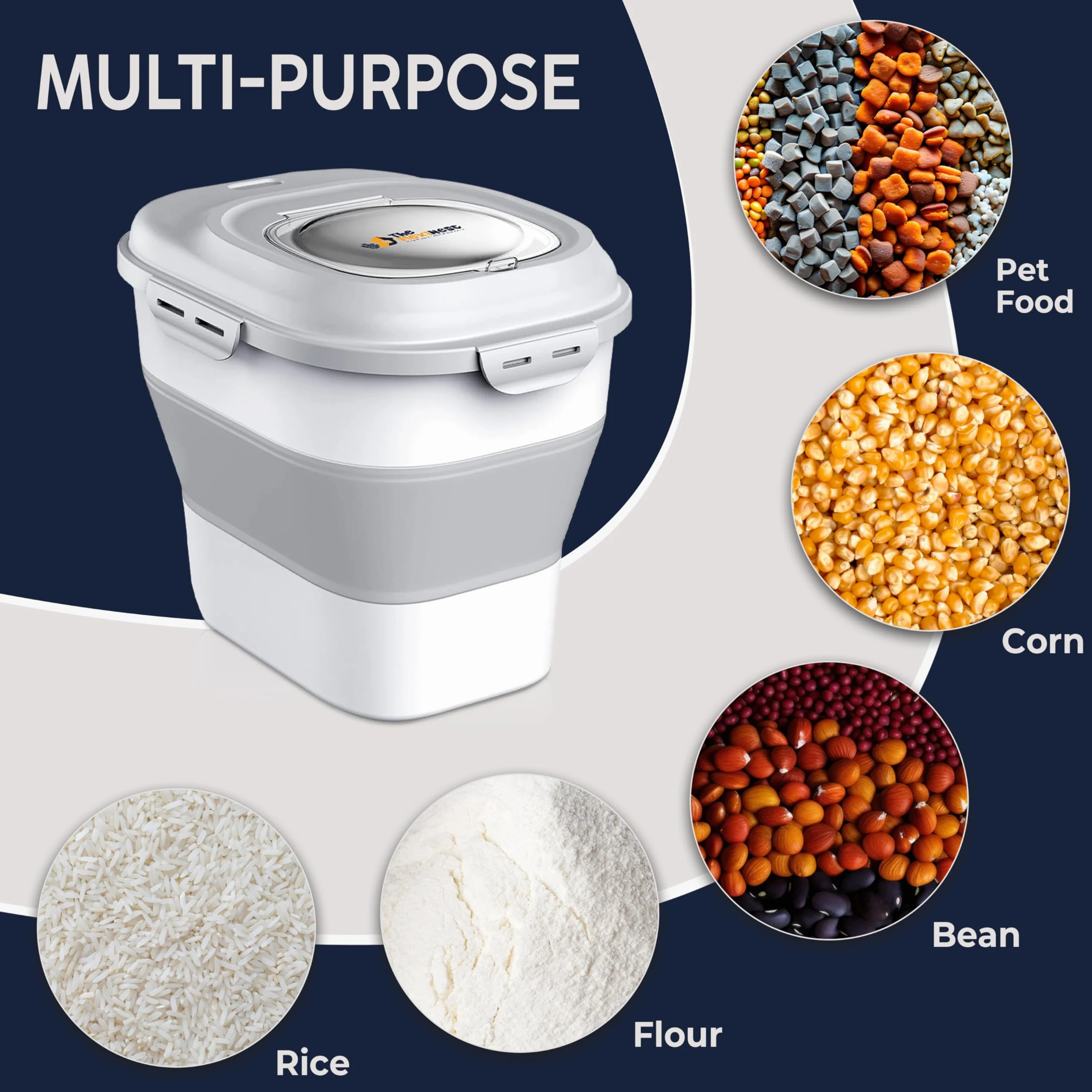 Frischhaltedose, 15 kg, 23 l, luftdicht, für Tierfutter, Reis, Müsli – zusammenklappbarer Hundefutter-Aufbewahrungsbehälter mit versiegelten Deckeln, Rädern, Schaufel und Messbecher