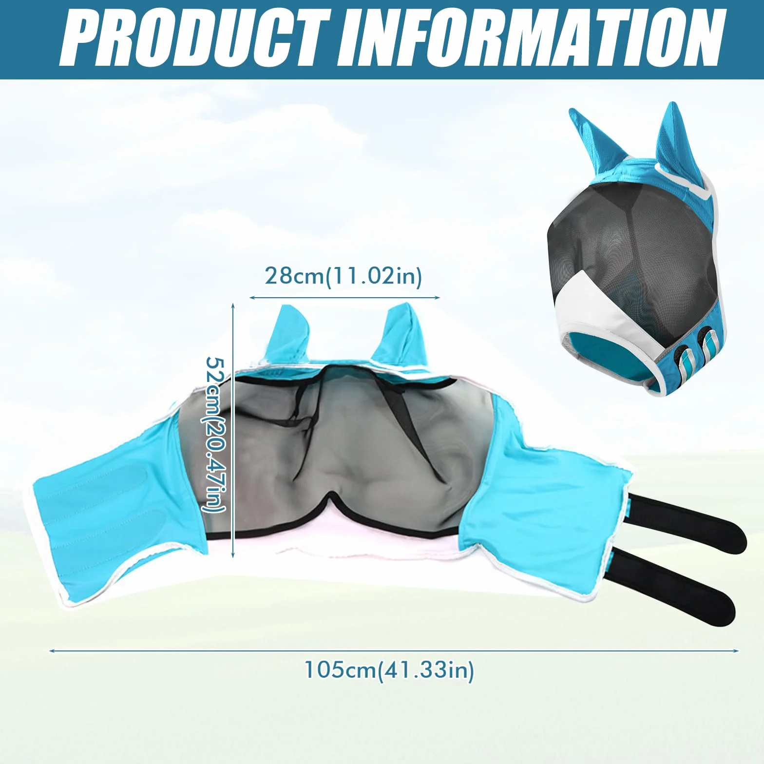 Fliegenmaske Pferd, Fliegenmaske UV-Schutz mit Ohrenschutz, Pferdemaske mit Ohren Schützerschutz, Atmungsaktives Mesh