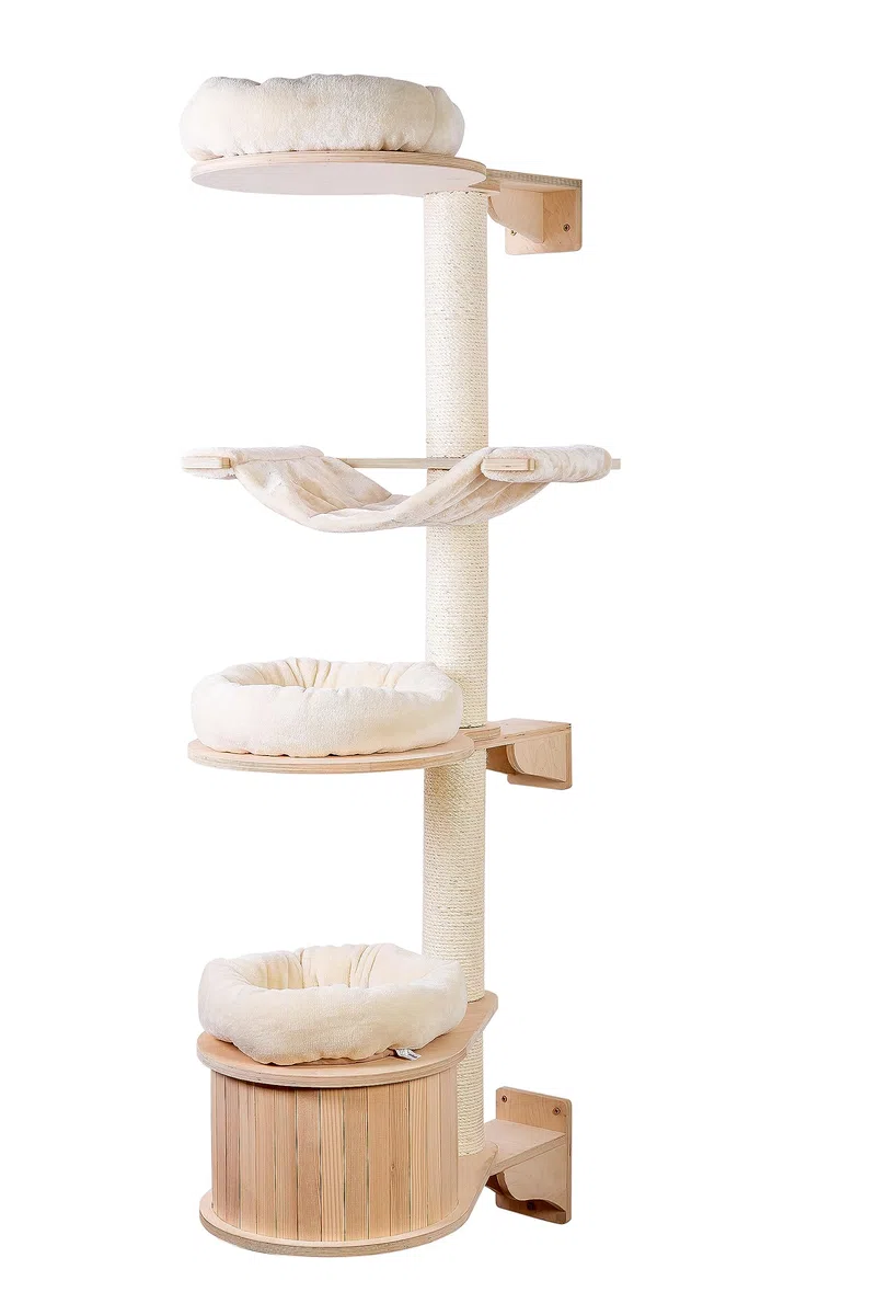 Natural Paradise – Wandkratzbaum Magnolia | Platzsparender Kratzbaum Zur Wandmontage | H 200 x L 112 x B 85 cm | Creme