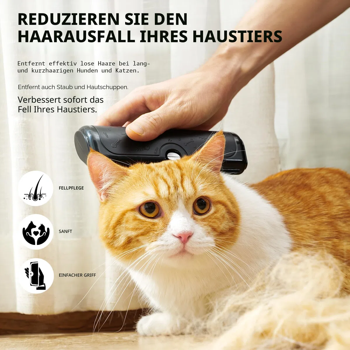 Hundebürste und Katzenbürste, Schwarz | Shedding Blade für Kurzhaar, Mittelfell, Fellwechsel, lose Haare und Unterwolle bei Hunden und Katzen