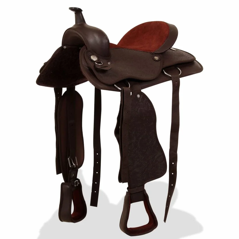 Western-Sattel 16 Zoll Braun aus Echtleder mit Halfter und Brustblatt, gepolstert und ergonomisch für Reitsport, Wanderreiten und vielseitige Nutzung