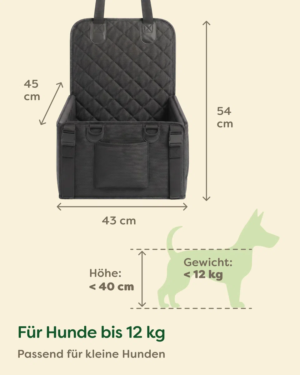 Knupis Extra Stabiler Hunde Autositz für Kleine Hunde - Wasserabweisend & Kratzfest mit 5 Taschen – 4 Befestigungsgurte & Befestigbare Leine – Verstärkte Wände mit Rutschfester Unterseite – Waschbar
