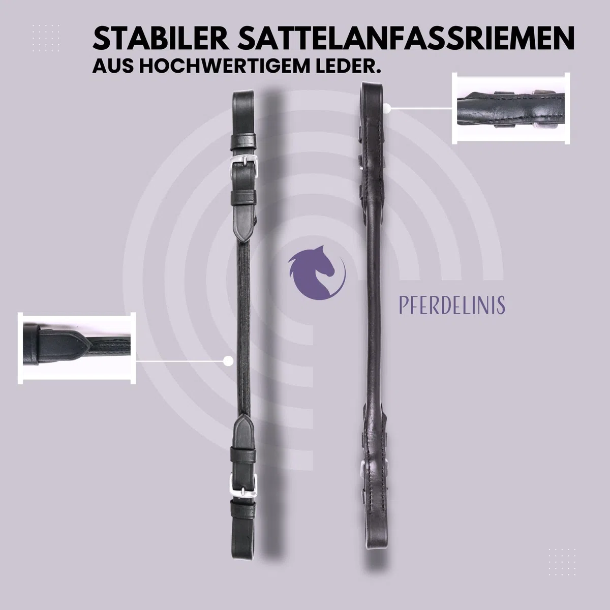Pferdelinis Anfassriemen Sattel klassischer Maria Hilfsriemen aus Leder in schwarz Halteriemen Reitsattel, Aufstiegsriemen & Festhalteriemen für Kinder, Anfänger & Reiter (Schwarz)