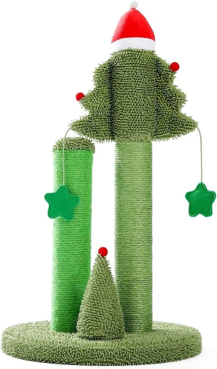 Kratzbaum, Festlicher Kaktusbaumturm mit Sisalseil und Weihnachtsdeko