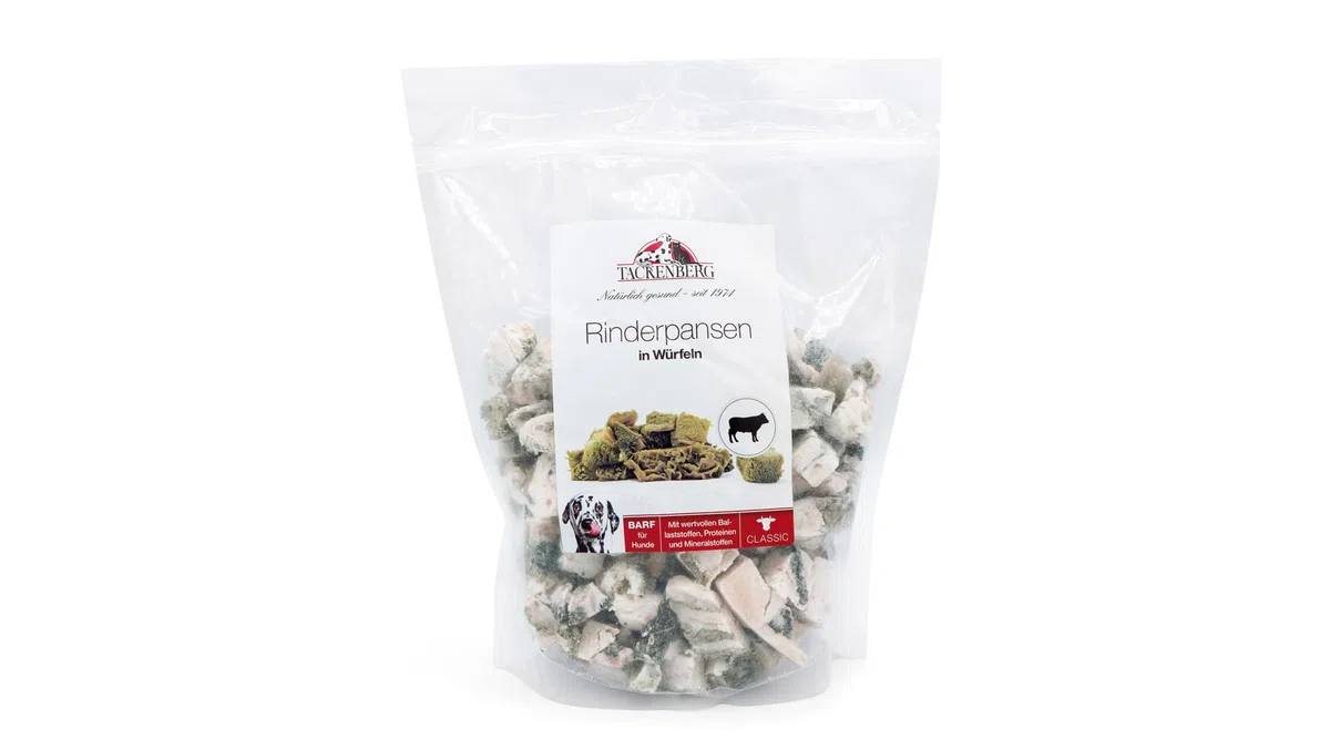 TACKENBERG 10 x 1000 g (10 kg) Barf Rinderpansen, gewürfelt – Frostfleisch für Hunde