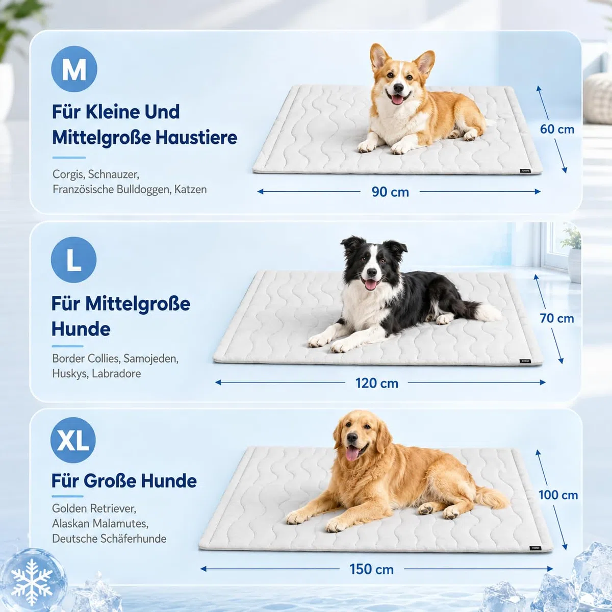 Dr Pfoten Pfotenchill Kühlmatte Hund Kühlmatte Haustier Matte Kühlunterlage Für Hunde XL Komfort Kühl Liegefläche Sommer Zuhause Auto (M(90 * 60cm))