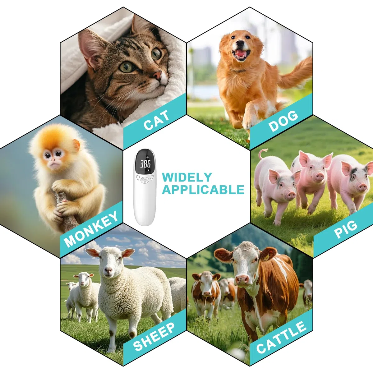 Fieberthermometer Hund mit LED Anzeige, Ohrthermometer Hund Hundeohr Temperaturmonitor Tierthermometer, USB Aufladbar Tragbares Digital Haustier Ohr Thermometer für Hunde und Katzen Kühe Ferd Tiere