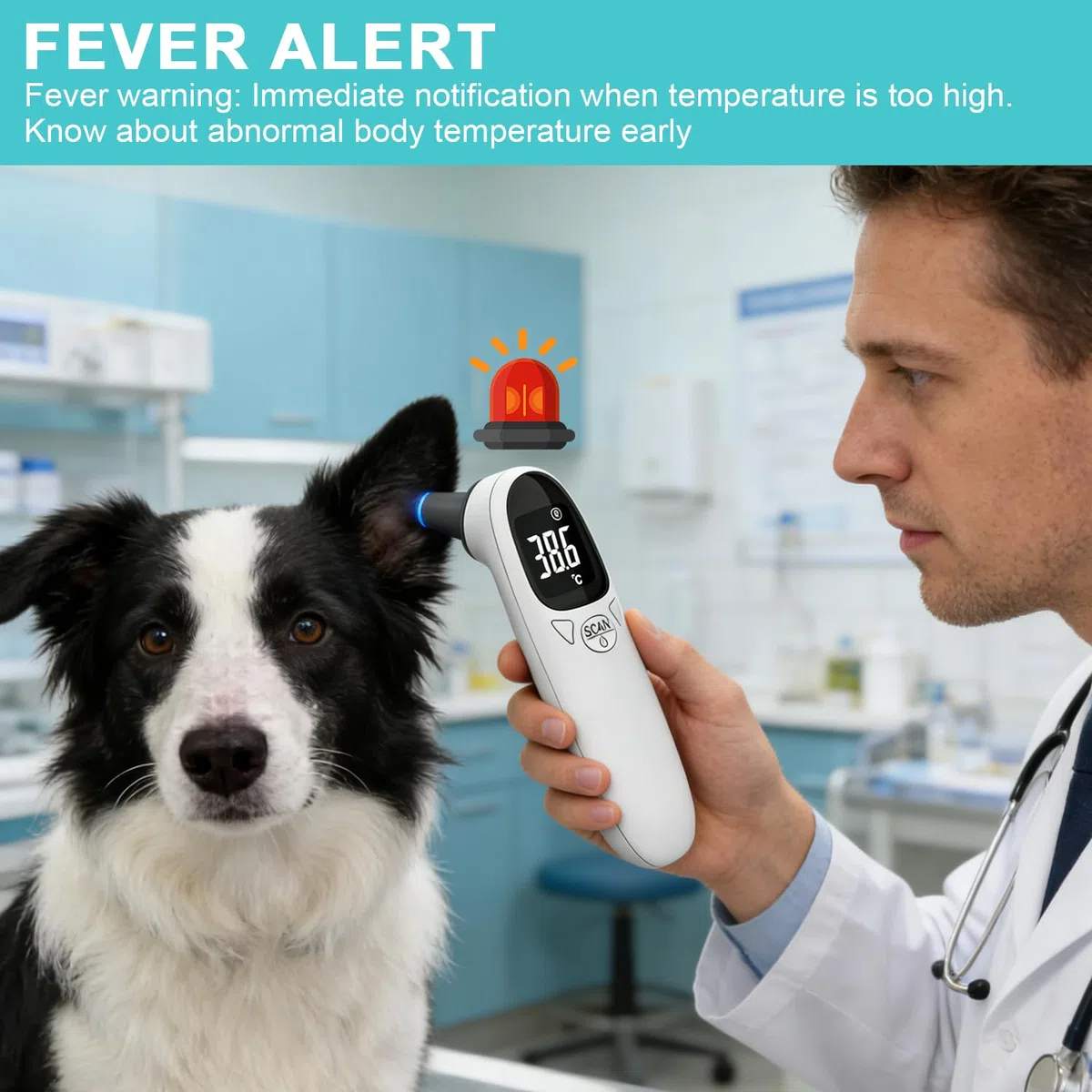 Fieberthermometer Hund mit LED Anzeige, Ohrthermometer Hund Hundeohr Temperaturmonitor Tierthermometer, USB Aufladbar Tragbares Digital Haustier Ohr Thermometer für Hunde und Katzen Kühe Ferd Tiere