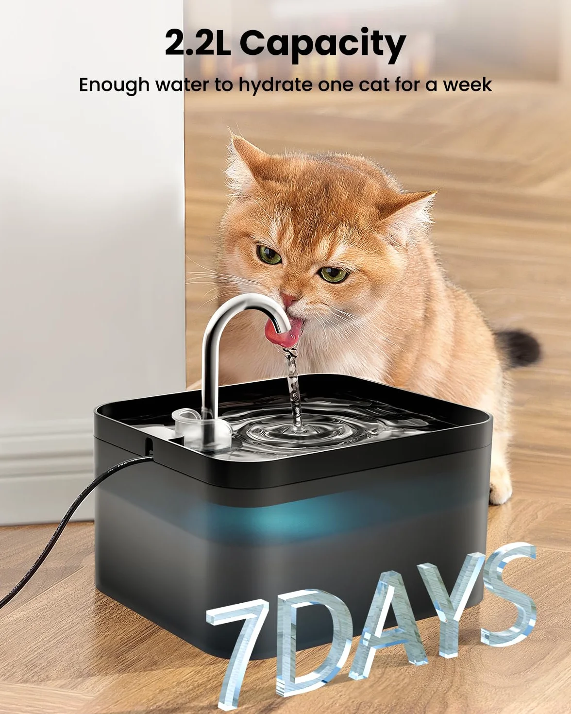 PawPoll Katzenbrunnen, 2,2L Trinkbrunnen für Katze, Super Leiser, Wasserhahn-Design Wasserbrunnen für Katzen mit LED und Aktivkohlefilter, Leicht zu Reinigen, BPA Frei, Zwei Wasserfluss-Designs