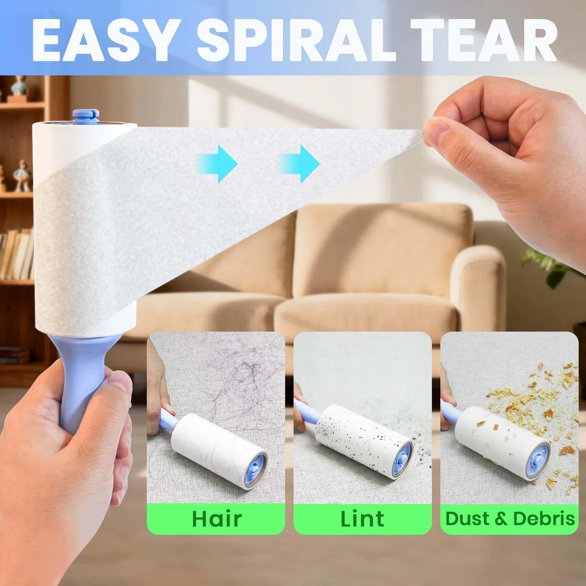 ADHES Fusselrolle 5 Rollen (je 90 Blatt),2 Griffe, Tierhaare Extra Klebrige, Lint Roller für Kleidung, Fusselrolle Tierhaare, Haare, Sofa, Bett, Katzenhaare, Hundehaare